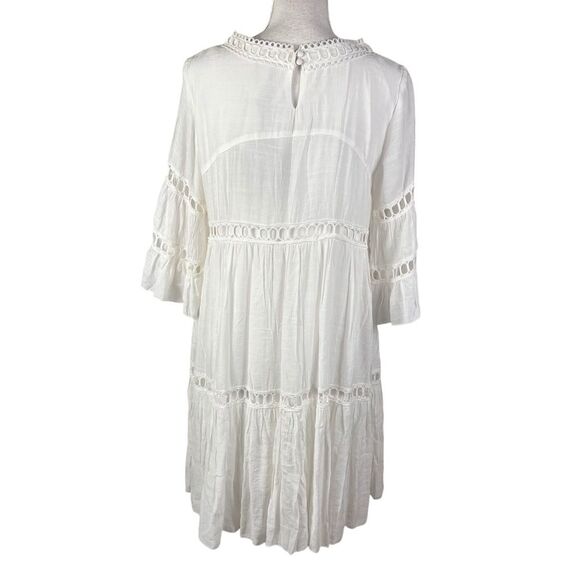 New Listicle White Crochet Eyelet Dress Large Gauze Lined Boho Beachy - Picture 3 of 16